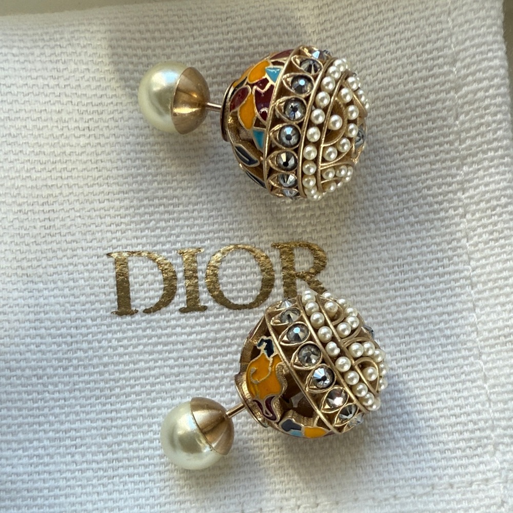 Dior Gold and Multicolor Pearl Tribales Earrings - Picture 2 of 4